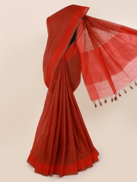 

Pothys Red & Brown Cotton Blend Woven Design Saree