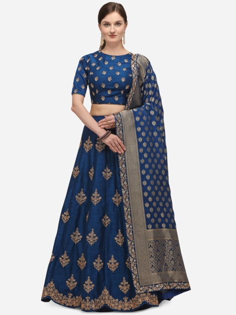 

NAKKASHI Blue & Gold-Toned Embroidered Semi-Stitched Lehenga & Unstitched Blouse with Dupatta