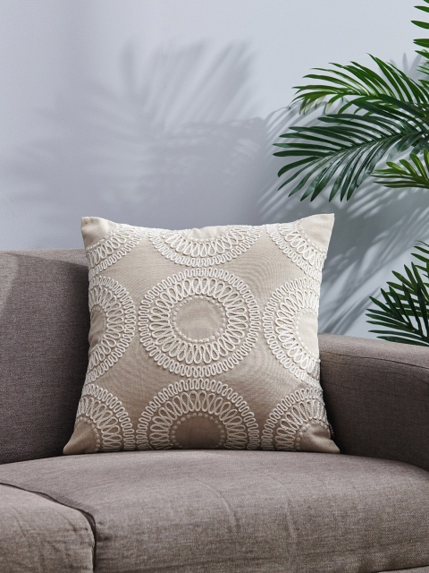 

Pure Home and Living Beige & White Single Embroidered Square Cushion Covers