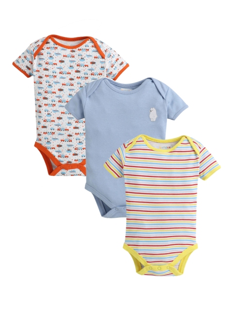 

BUMZEE Kids Pack Of 3 Printed Cotton Bodysuits, White