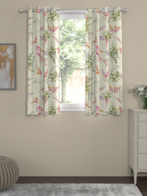 

ROSARA HOME Cream-Coloured & Green Set of 2 Window Curtains