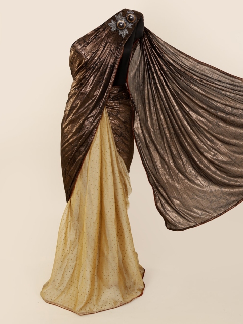 

Pothys Brown & Cream-Coloured Pure Georgette Colourblocked Saree