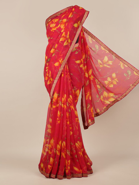 

Pothys Red Printed Poly Chiffon Saree