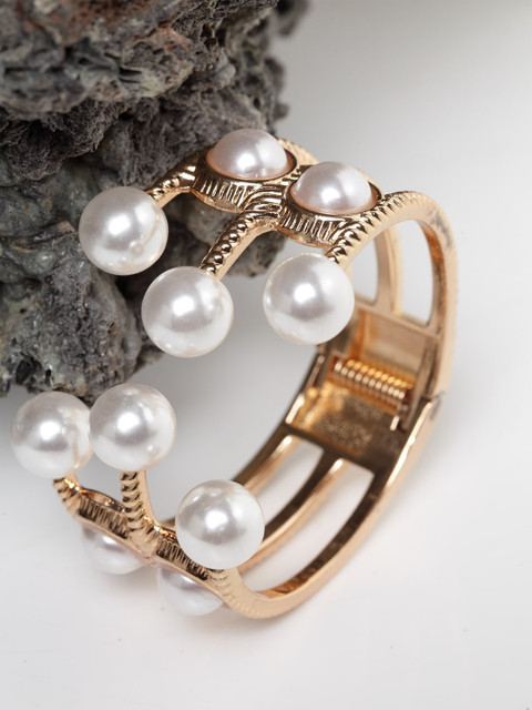 

CRZ Vintage Big Open Pearl Cuff Bangle, Gold