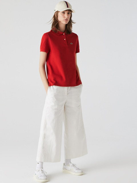

Lacoste Women Red Solid Polo Collar T-shirt