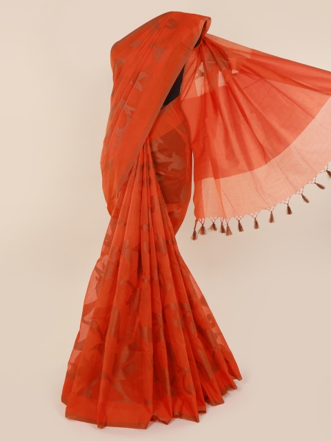 

Pothys Orange & Brown Cotton Blend Woven Design Saree
