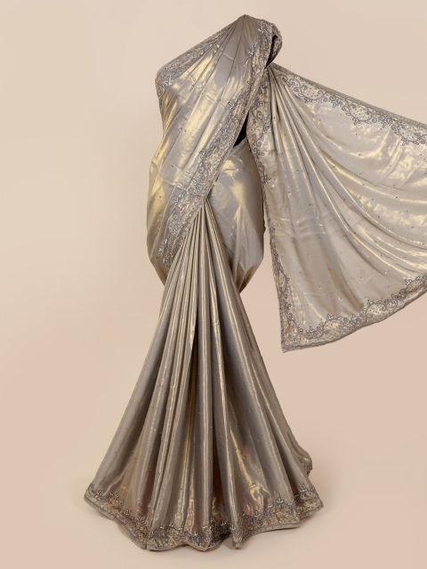 

Pothys Grey Embellished Satin Saree