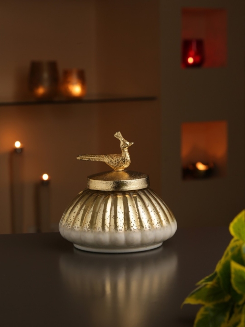 

Amoliconcepts Gold-Toned & Off-White Antique Finish Serving Jar With Lid