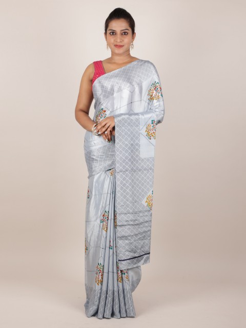 

Pothys Silver-Toned Printed Poly Crepe Saree