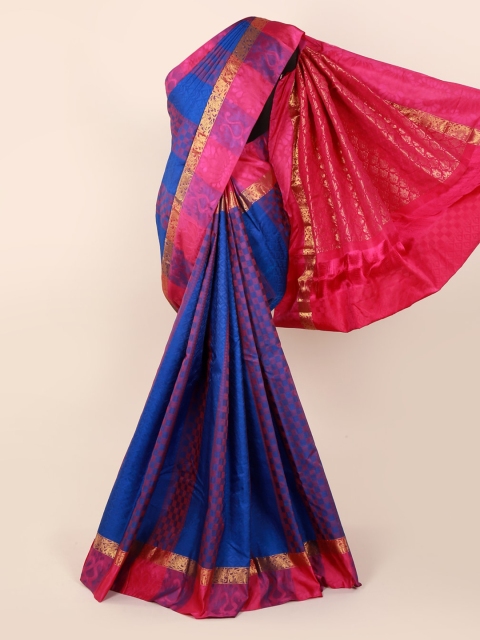 

Pothys Blue Pure Silk Checked Kanjeevaram Saree