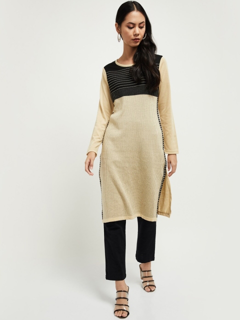 

Max women Beige & Black Yoke Design Winter Kurta