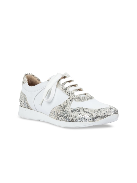 

Vanilla Moon Women White & Grey Printed Leather Sneakers