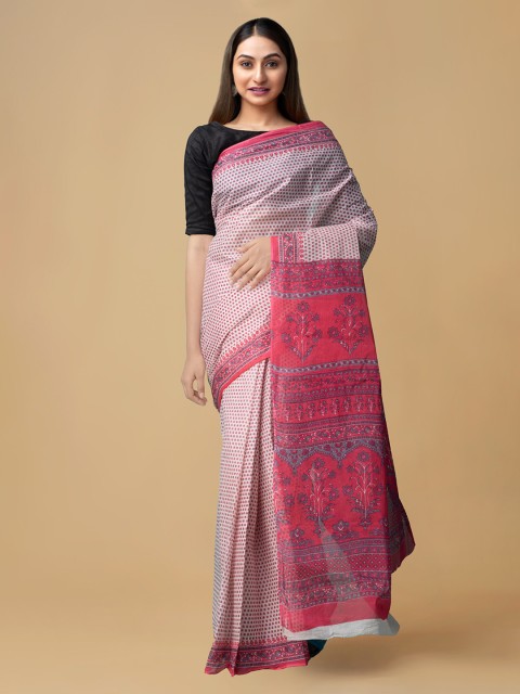 

Unnati Silks Pink Pure Cotton Printed Kovai Saree