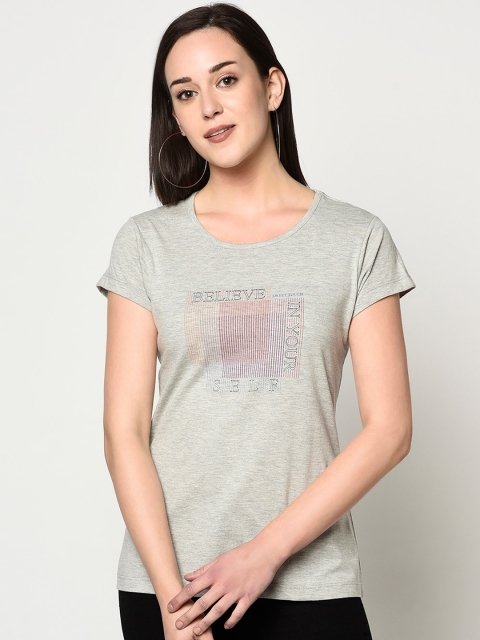 

FABNEST Women Grey Printed Round Neck T-shirt