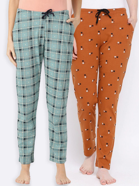 

Kanvin Women Pack of 2 Multicoloured Printed Cotton Lounge Pants, Multi