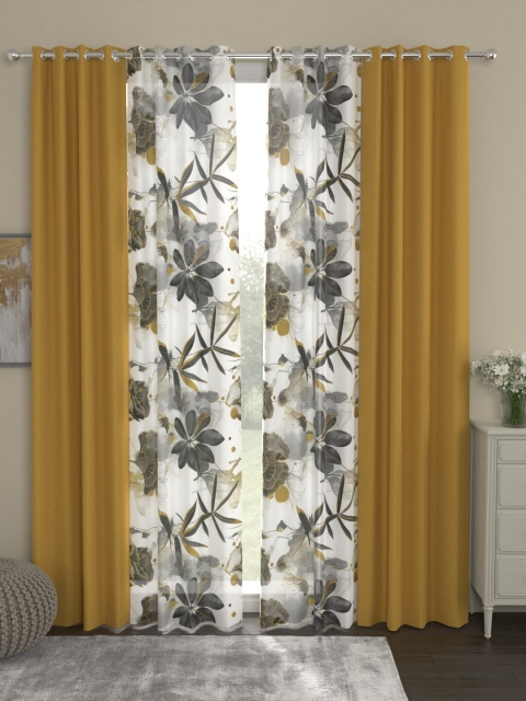 

ROSARA HOME Mustard & White Set of 4 Long Door Curtains