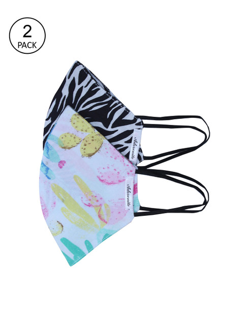 

ADORENITE Women Pack Of 2 Printed 2-Ply Reusable Cloth Masks, Black