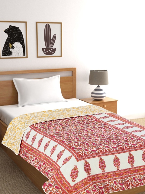 

Salona Bichona Magenta & White Ethnic Motifs AC Room 120 GSM Single Bed Dohar