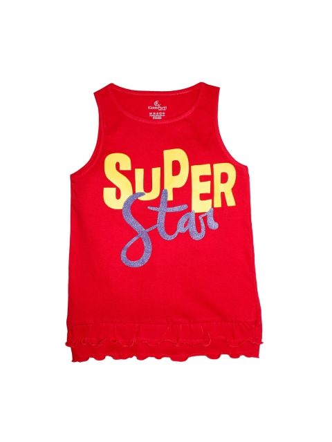 

KiddoPanti Girls Red Printed Round Neck Cotton Pure Cotton T-shirt