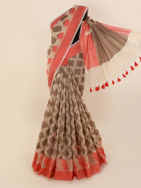 

Pothys Cream-Coloured Woven Design Manipuri Cotton Saree