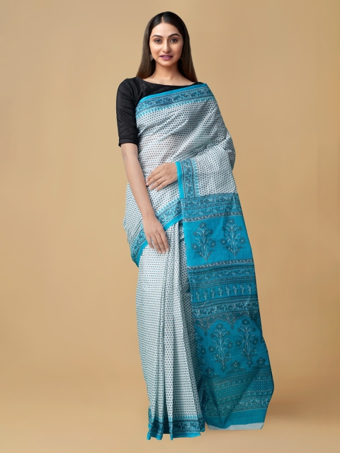 

Unnati Silks Blue Pure Cotton Printed Kovai Saree