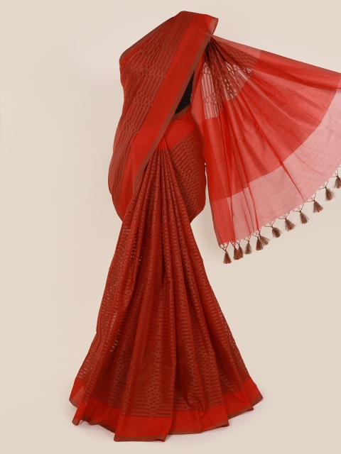 

Pothys Red Striped Cotton Blend Saree