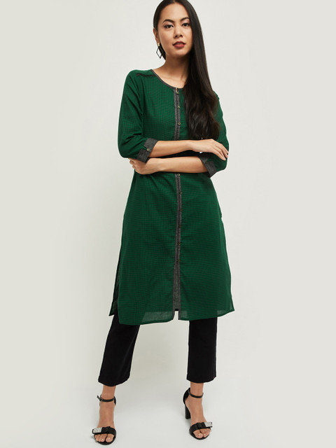 

Max Women Green Checked Kurta