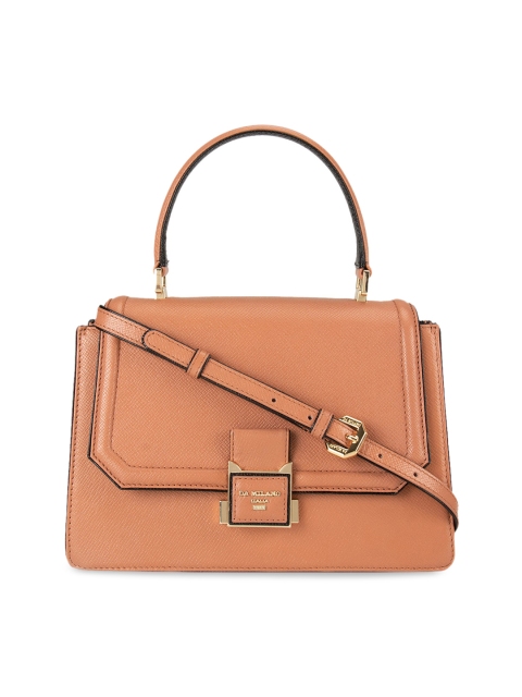 

Da Milano Peach-Coloured Leather Solid Satchel