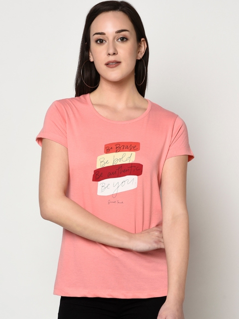 

FABNEST Women Peach-Coloured Printed Round Neck T-shirt
