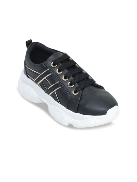 

LONDON STEPS Women Black & Silver-Toned Striped Memory Foam Lightweight Sneakers