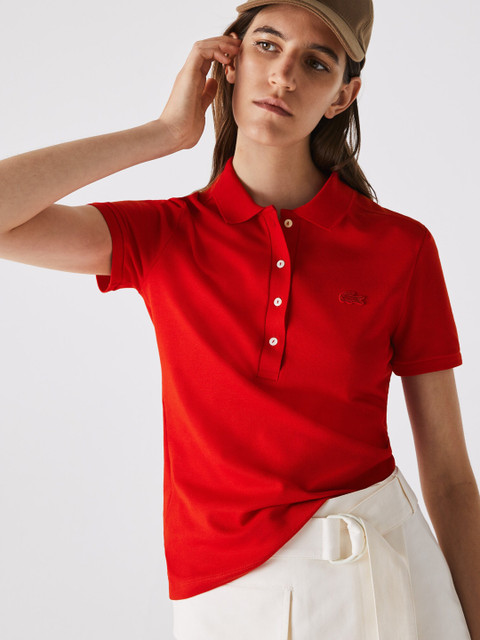 

Lacoste Women Red Solid Polo Collar T-shirt