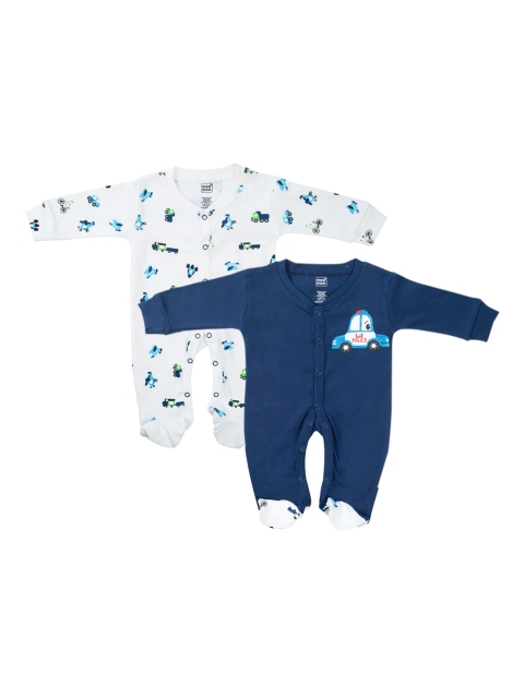 

MeeMee Infants Pack of 2 White & Blue Full Sleeve Romper