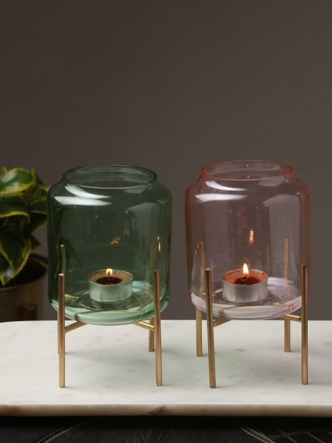 

Amoliconcepts Green & Gold-Toned Contemporary Style Glass Votive With Metal Stand