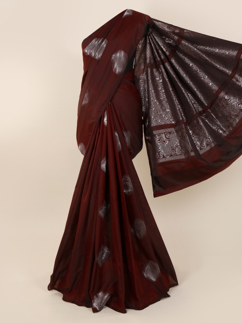 

Pothys Maroon & Silver-Toned Silk Cotton Woven Design Kanjeevaram Saree