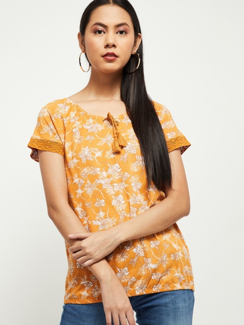 

Max Women Mustard Yellow & Off White Floral Printed Top