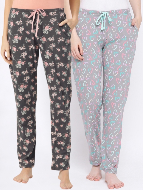 Kanvin Women Pack Of 2 Printed Lounge Pants, Charcoal