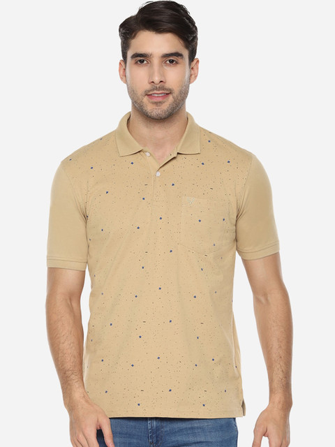 

Allen Solly Men Beige Self Design Polo Collar T-shirt