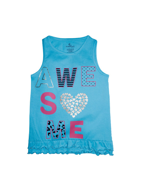 

KiddoPanti Girls Blue Printed Round Neck T-shirt