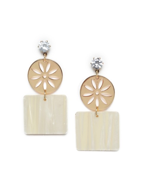 

CRZ Gold-Plated & Cream-Coloured Geometric Drop Earrings