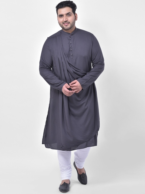 

DEYANN PLUS Plus Size Men Grey Dupion Silk Kurta with Churidar