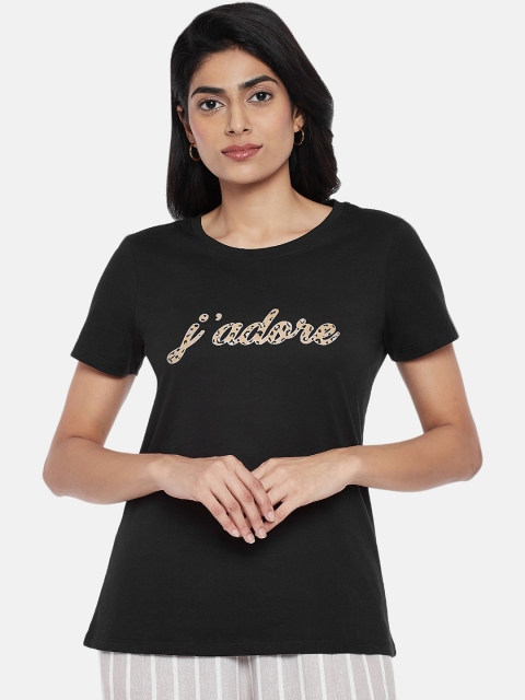 

Honey by Pantaloons Women Black Printed Round Neck T-shirt