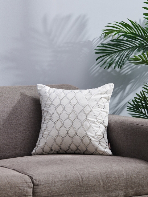 

Pure Home and Living White & Silver-Toned Single Abstract Square Cushion Covers