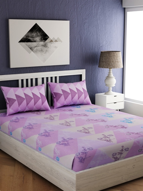 

EverHOME Purple & Blue Floral 210 TC Cotton 1 Queen Bedsheet with 2 Pillow Covers