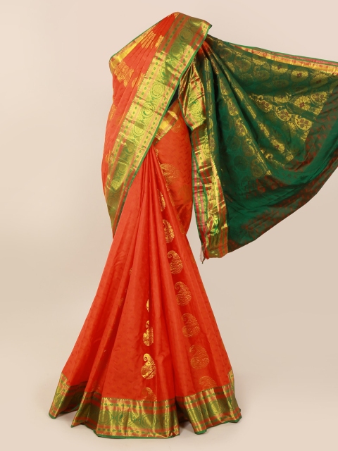 

Pothys Orange & Green Pure Silk Woven Design Kanjeevaram Saree