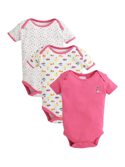 

BUMZEE Infant Kids Pack Of 3 Cotton Bodysuits, White
