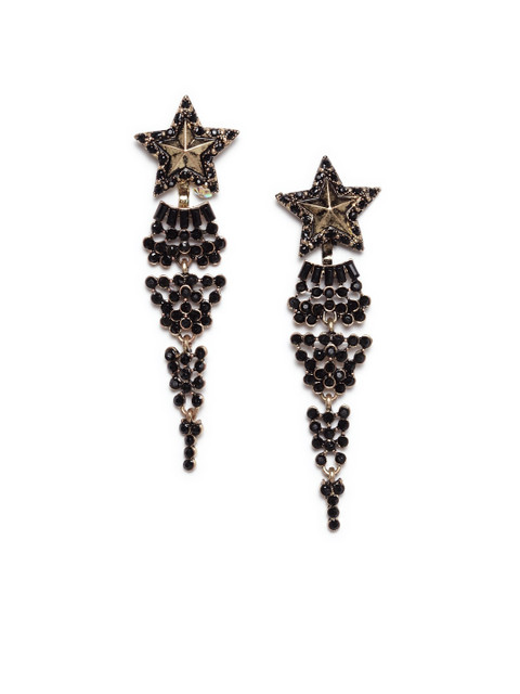 

CRZ Black & Bronze-Toned Star Shaped Drop Earrings