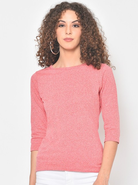 

Hapuka Women Pink Self Design Round Neck T-shirt