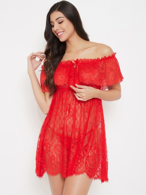 

SECRETS BY ZEROKAATA Red Self Design Baby Doll