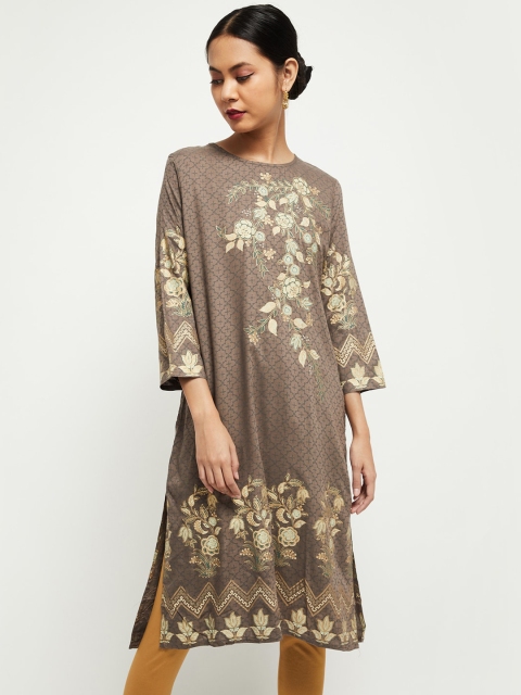 

Max Women Grey & Beige Floral Printed Kurta