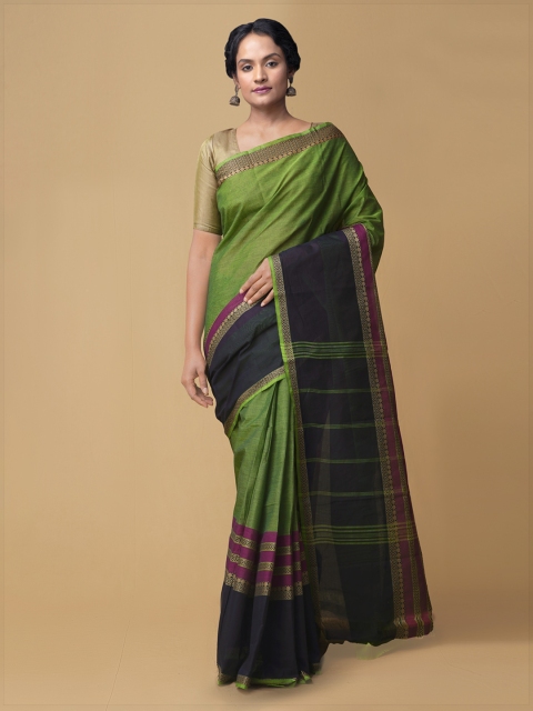 

Unnati Silks Green Pure Cotton Solid Handloom Kanjeevaram Saree